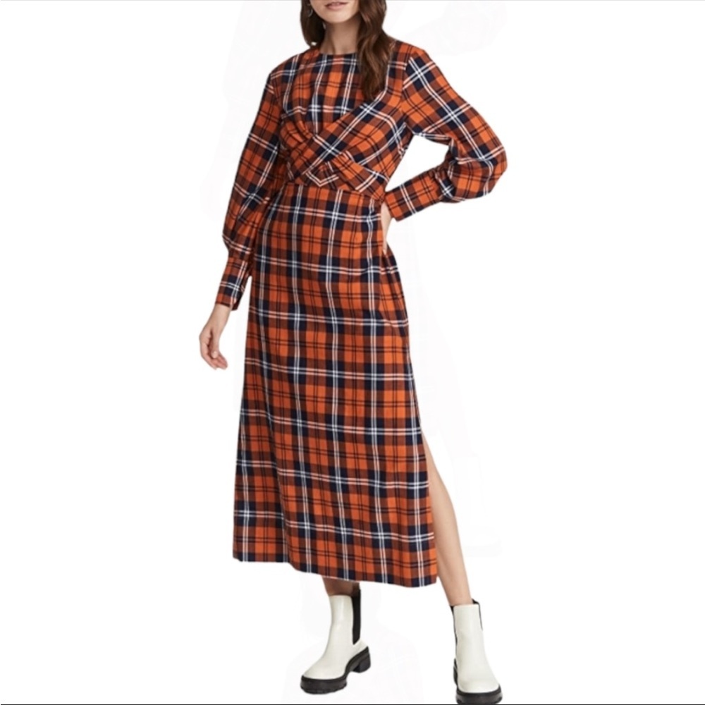 Staud Crosshill Dress Poppy Plaid New Size Small